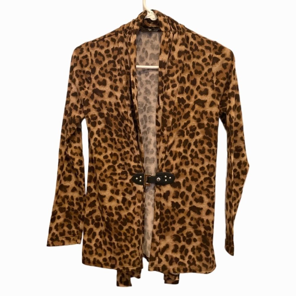 Animal Print open front cardigan  with black buckle snap belt